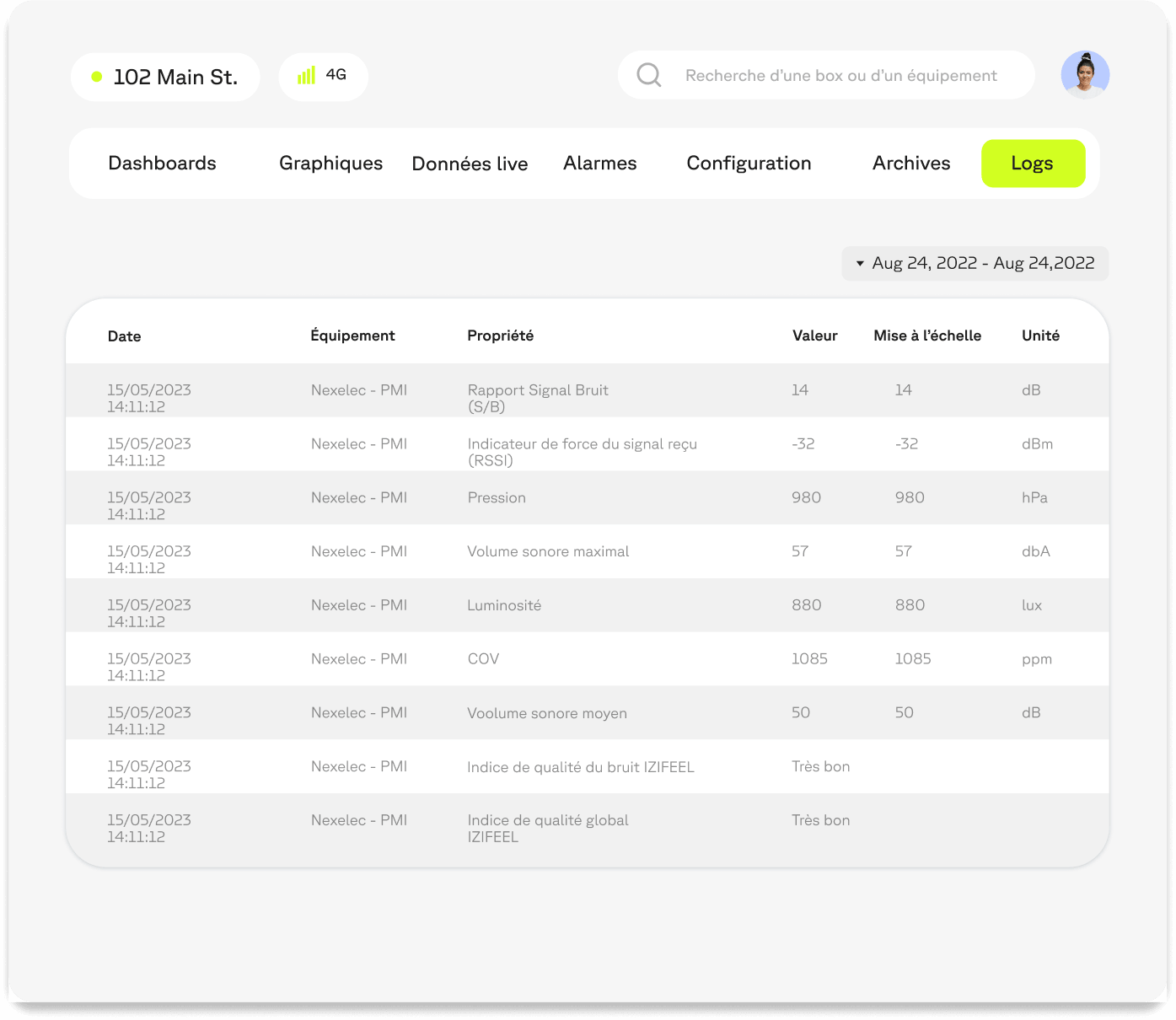Aperçu de la fonctionnalité Logs de la console utilisateur de la solution Wattsense